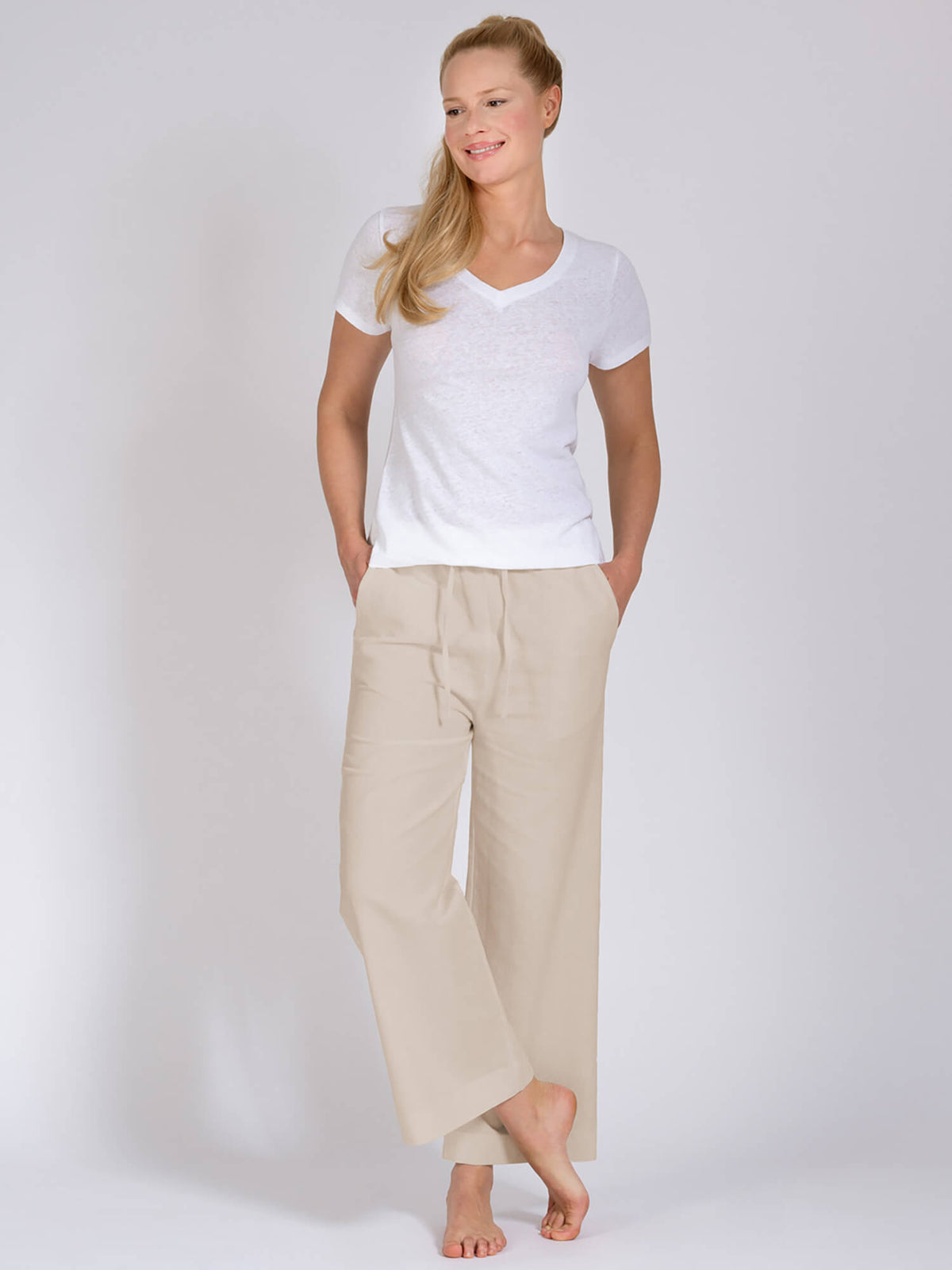 Yogahose - Christy beige mit Leinen