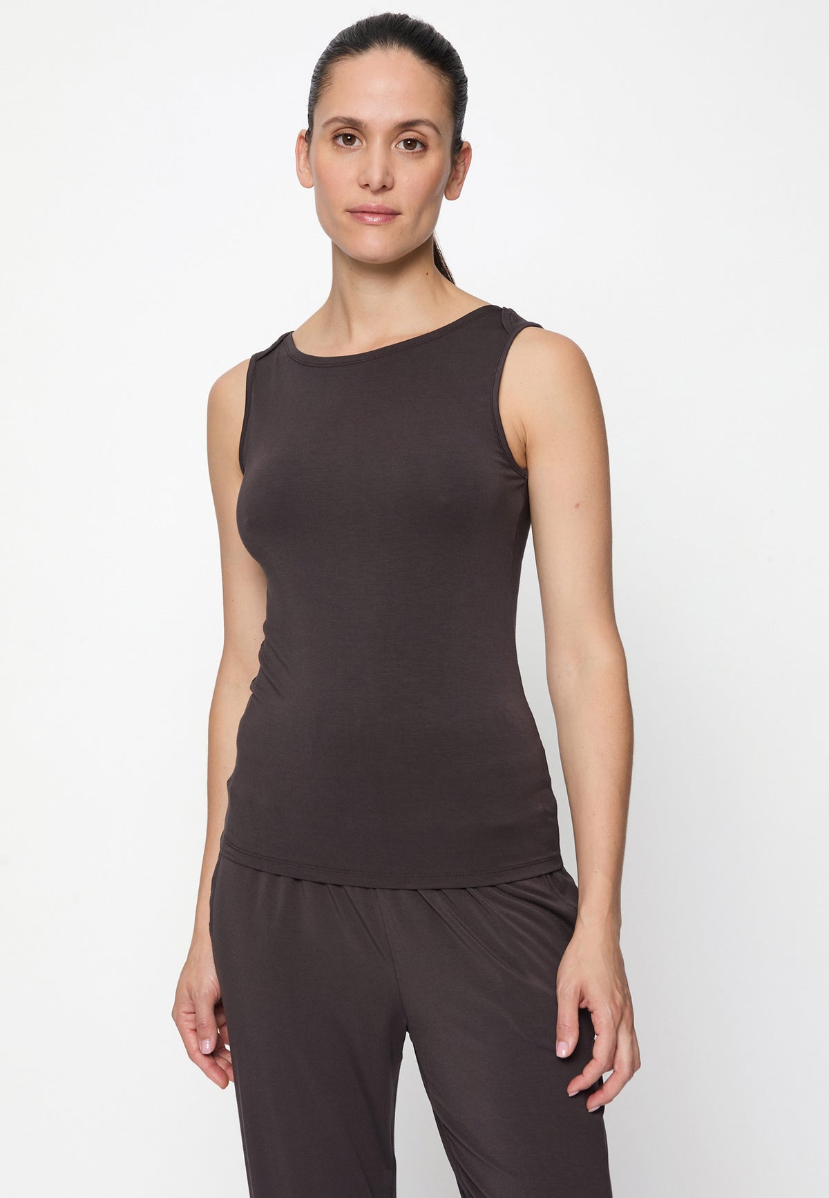 Yoga-Tank-Top Boatneck - dark-brown