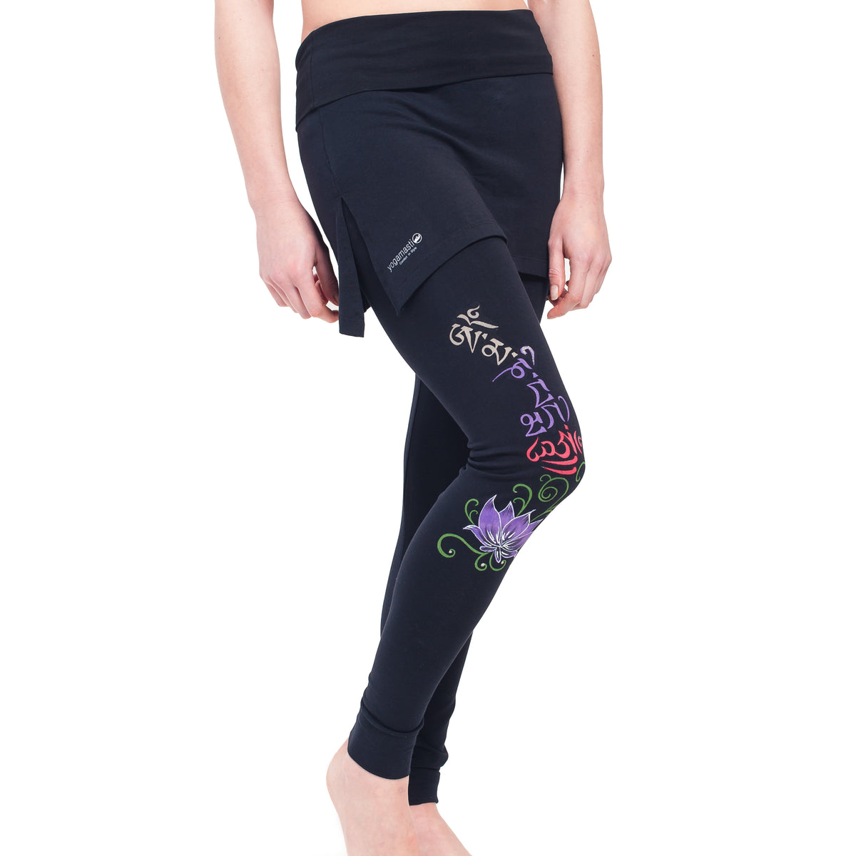 Buddha Mantra Skirt Leggings - black