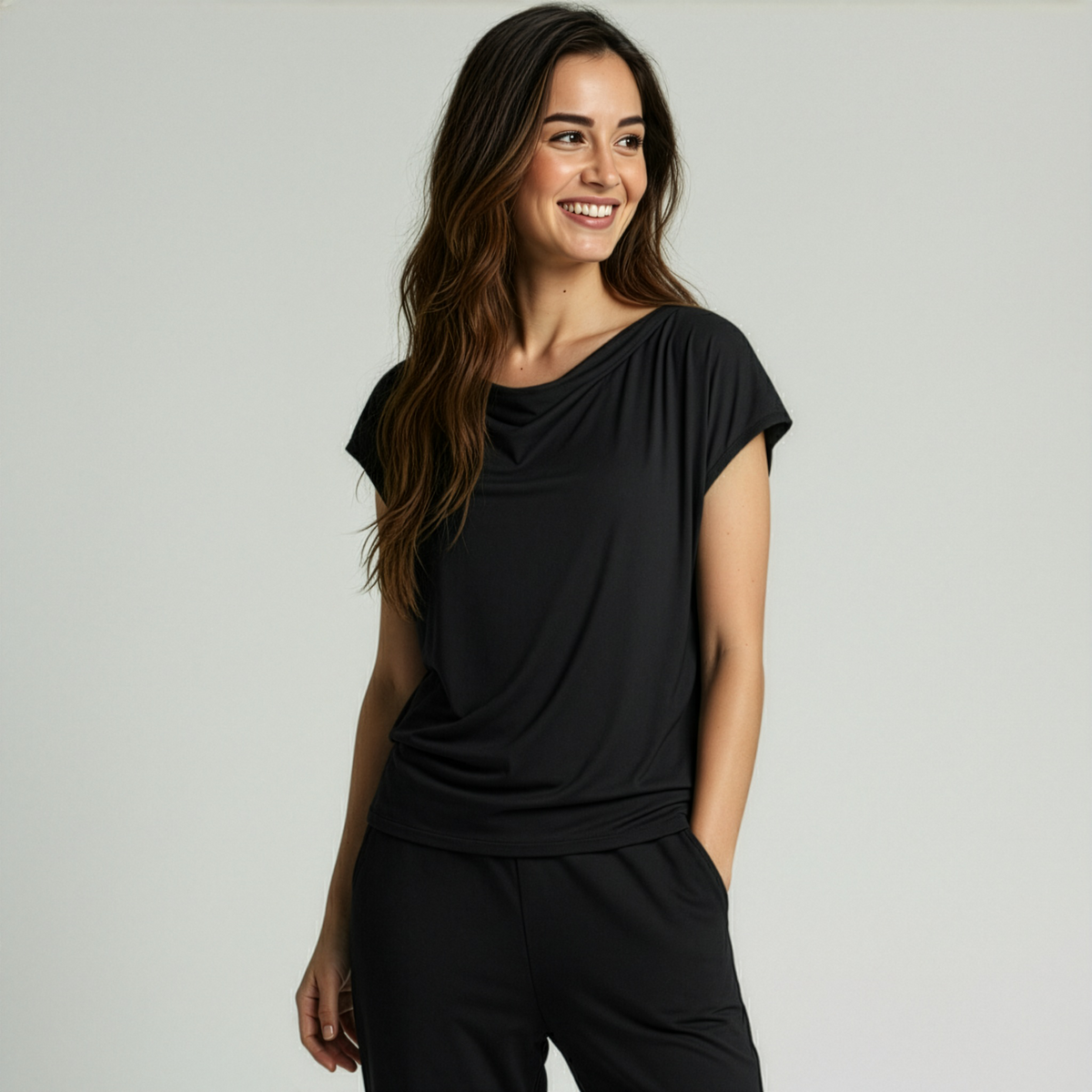Yoga-Shirt flowing batwing "ala" - black
