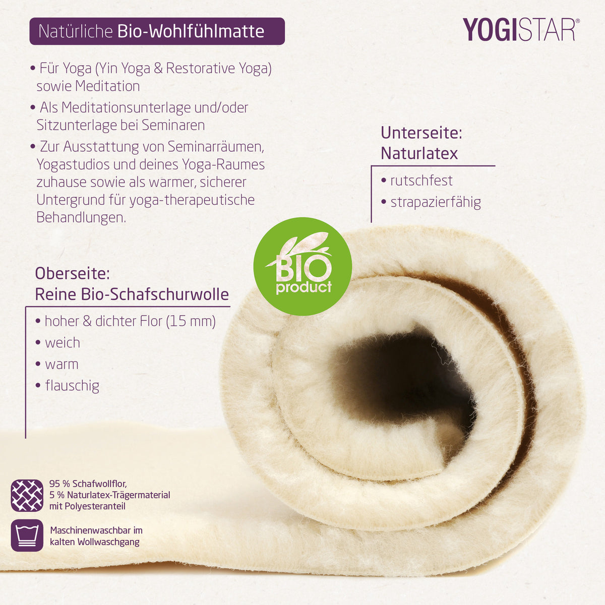 Yogamatte yogimat® natur - Bio-Schurwolle
