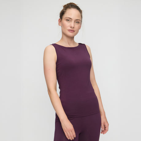 Yoga-Tank-Top Boatneck - dark plum