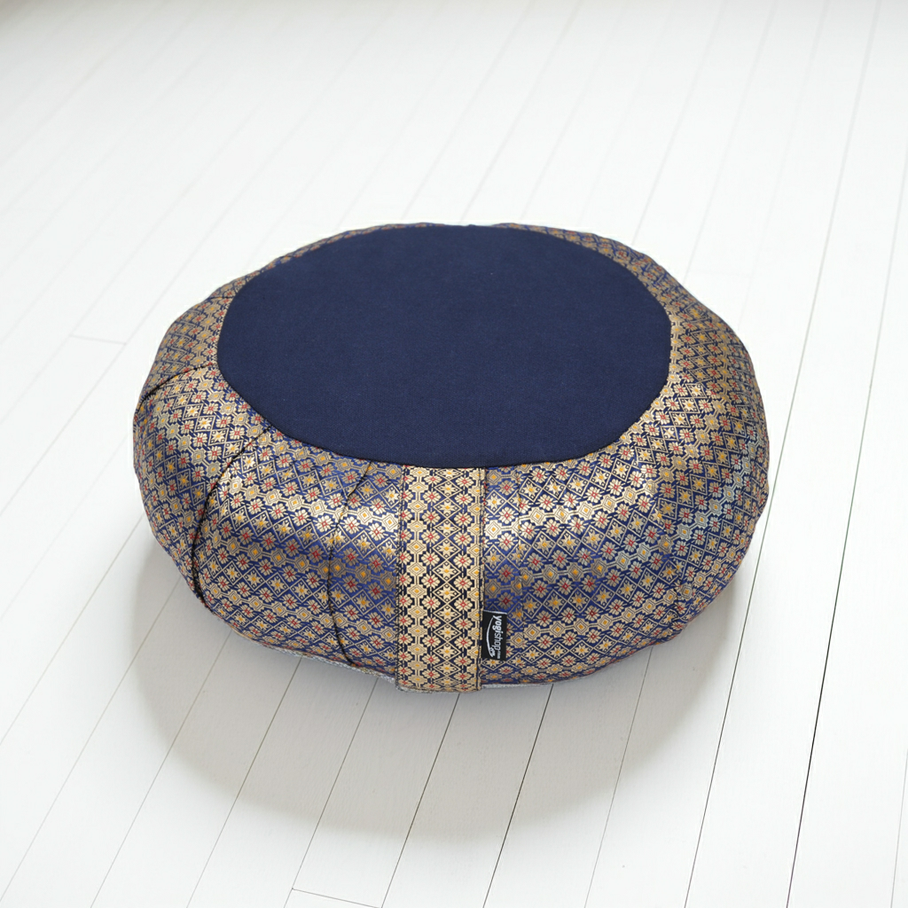 Meditationskissen rund pleated - golden mind - midnight blue