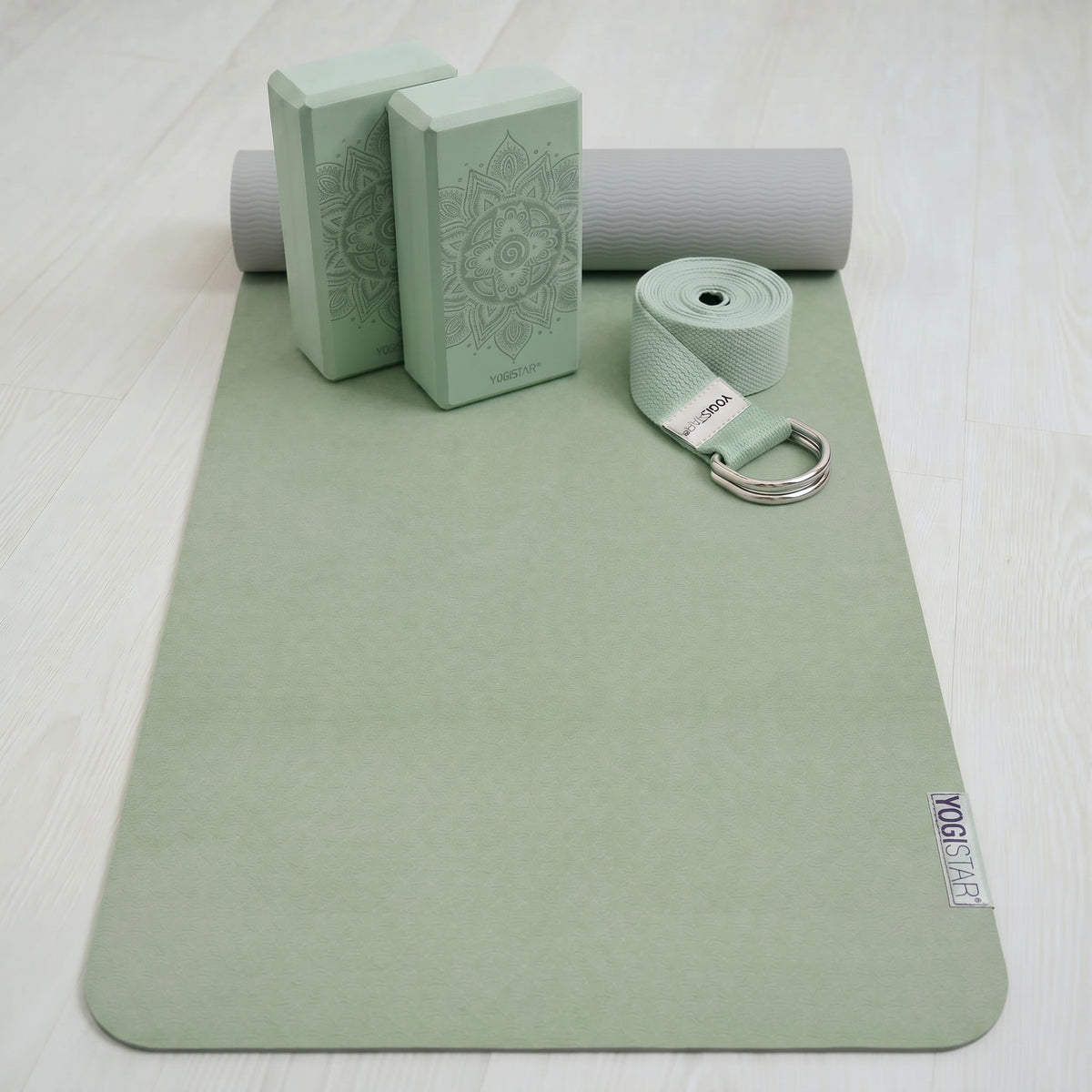 Yoga-Set Pro Edition - velvet mint (Yogamatte + 2 Yogablöcke + 1 Gurt)