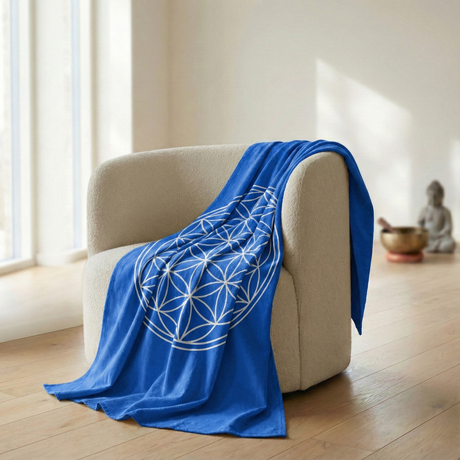 Baumwolldecke Blume des Lebens - blau