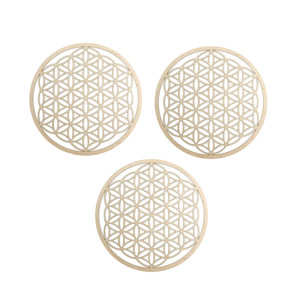 Wandschmuck "Blume des Lebens", Holz 14 cm - 3er Set