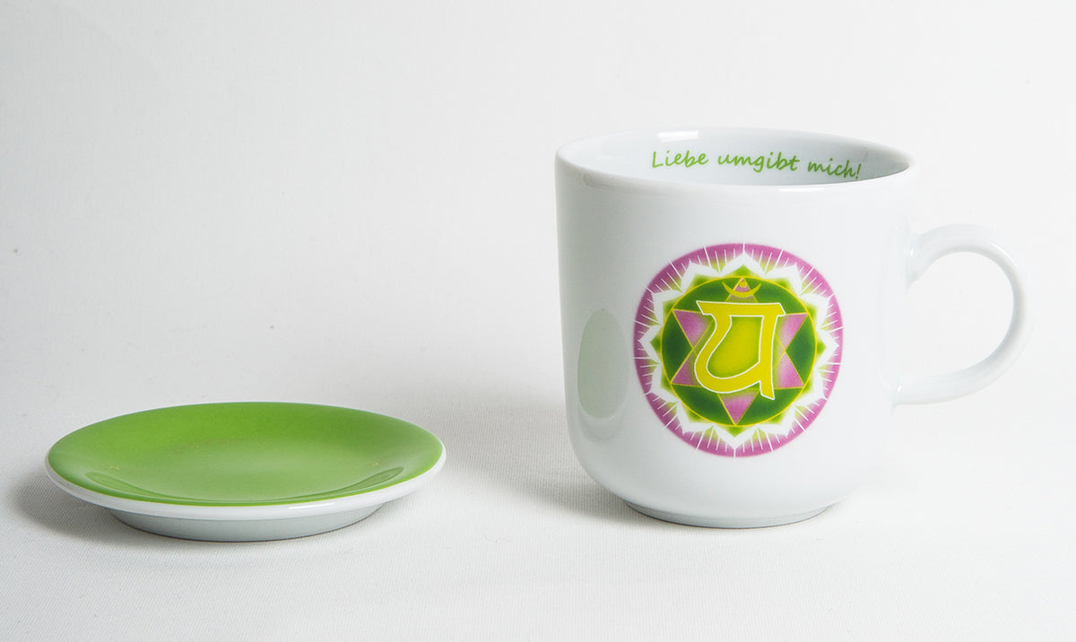Chakra-Tasse aus Porzellan mit Unterteller