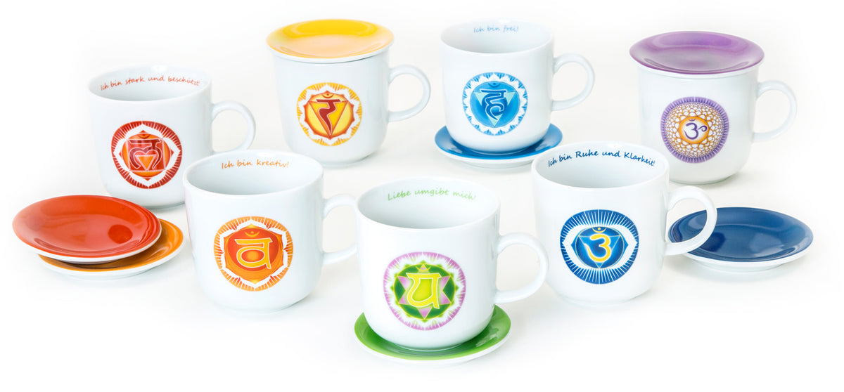 Chakra-Tasse aus Porzellan mit Unterteller