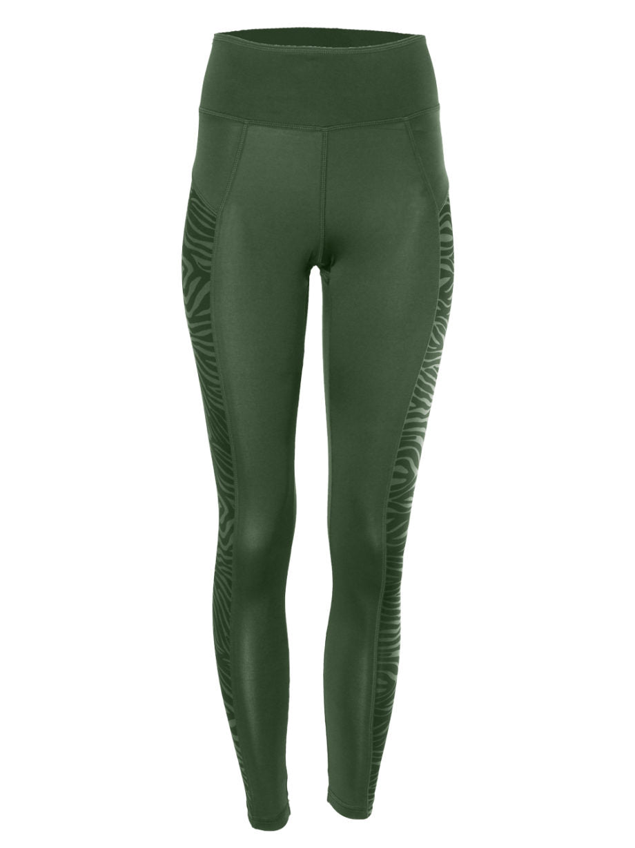 Yoga-Leggings Anisha - deep jade/zebra