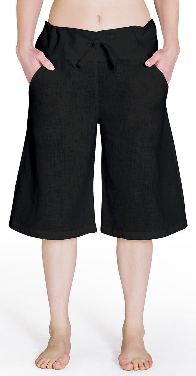Bermuda-Leinenhose - schwarz