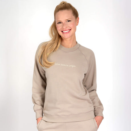 Sweater Bella - Taupe mit Love Peace Yoga