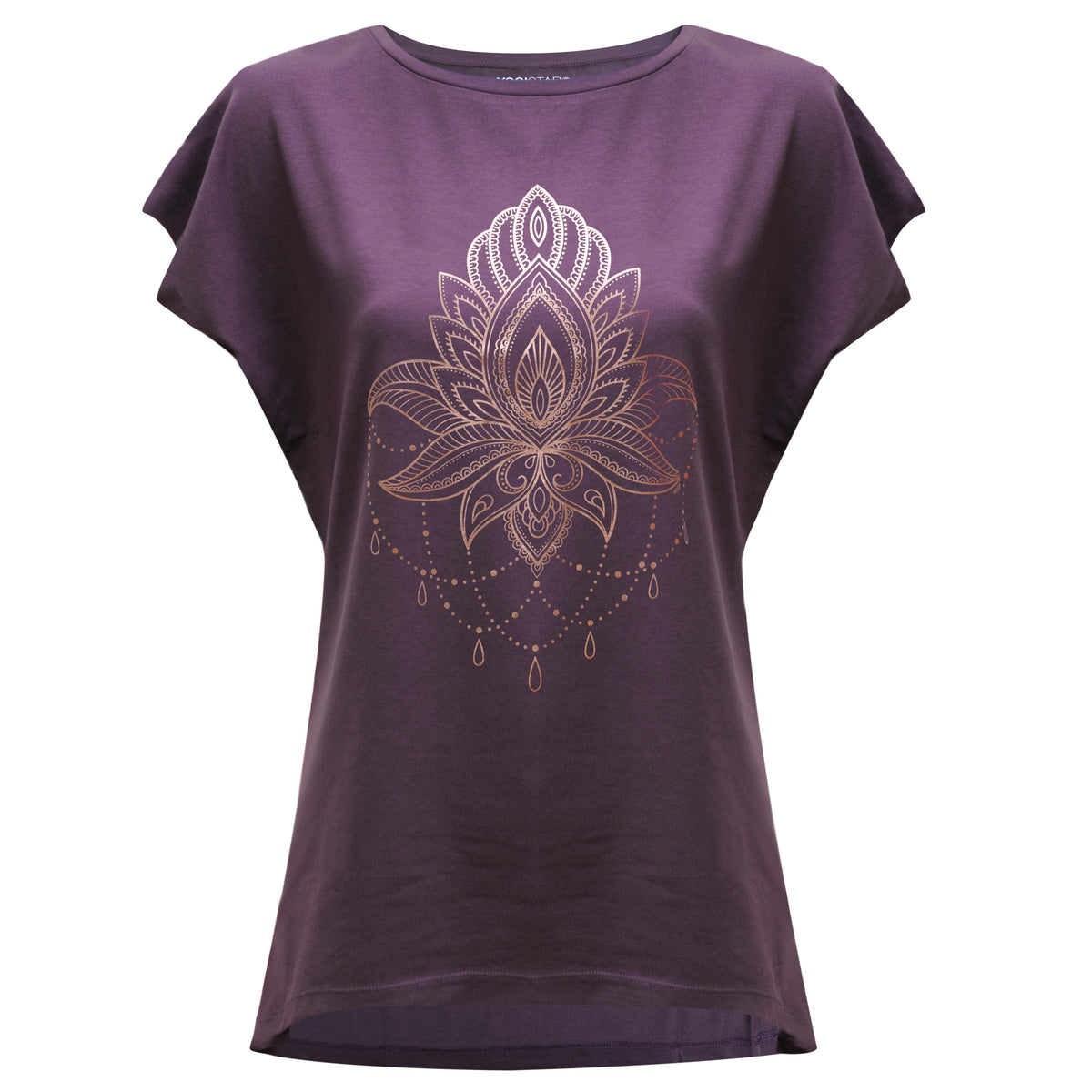 Yoga-T-Shirt Batwing „celestial flower“ - berry/copper