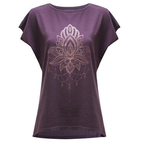 Yoga-T-Shirt Batwing „celestial flower“ - berry/copper