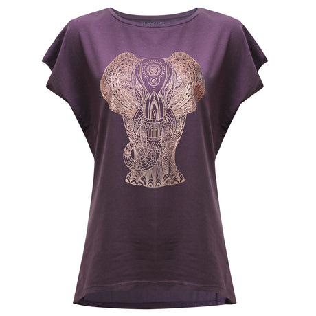 Yoga-T-Shirt Batwing „elephant“ - berry/copper