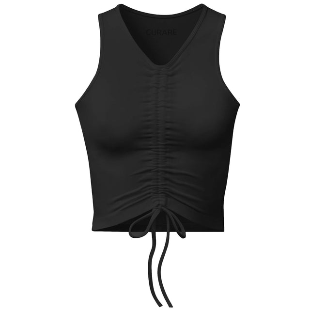 Yoga Top Cropped V neck and ruffles - black